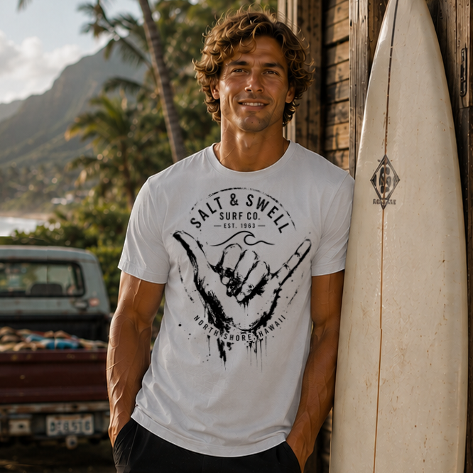 Hang Loose Shaka Drip Paint White Surf Tee – Salt & Swell Surf Co.